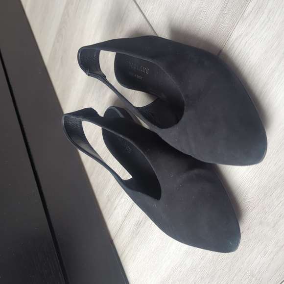 EVERLANE Black Suede Slingback Pointed Toe Slip On Flats Shoes Size 7 - Picture 1 of 4